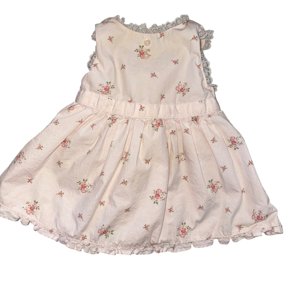 Vintage Gymboree Baby Dress – 0–3 Months – Pink Floral Lace Trim – Cottagecore